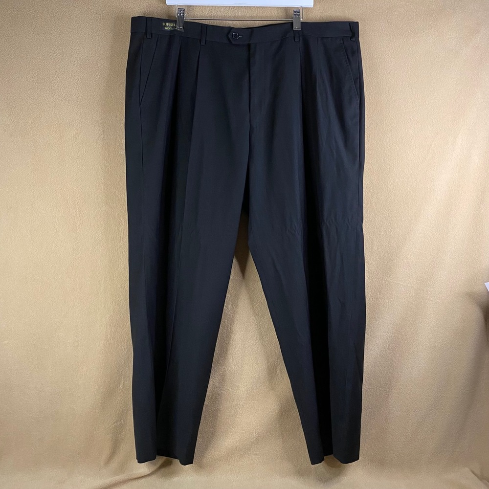 Giorgio Fiorelli Mens Trousers Milano Italy Black Super 120s Wool Feel 50x44 EUC